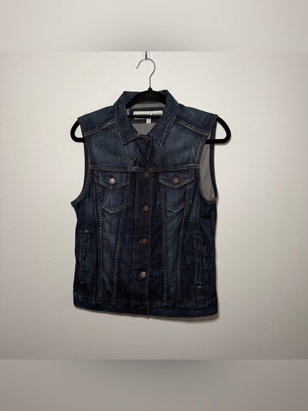Express Dark Wash Denim Vest Size M